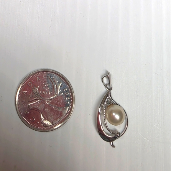 modernist retro Japanese saltwater cultured akoya vintage pearl pendant silver - Picture 3 of 9